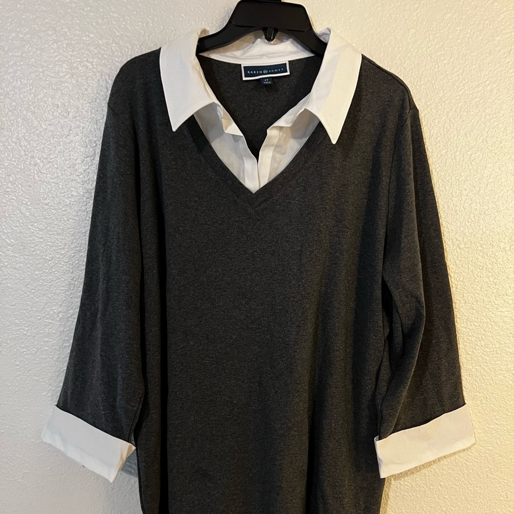 Mock Layered Look Blouse Sz 2X